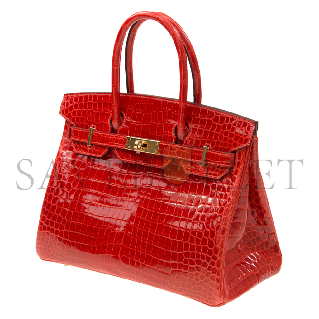 H**mes master birkin 25 crocodile leather glossy flag red gold buckle h041354ck6u (25*20*13cm)